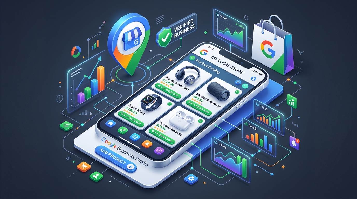 How to Add Products to Google Business Profile - Custom 3D Concept Illustration