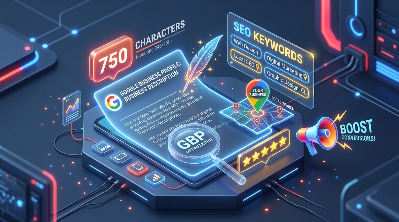 How to Write a Google Business Profile Business Description - Custom 3D Concept Illustration